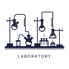 Fototapeta na wymiar Education and science concept. Chemistry, pharmacy or research laboratory. Science equipment. Chemistry theme. Simple image, two colors fashion gradient. For advertising flyer or web banner
