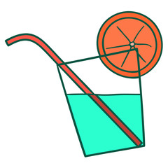 Drawn icon of a colorful bright cocktail in a glass