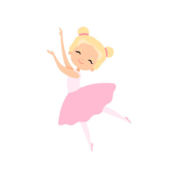 Cute Little Ballerina Dancing, Girl Ballet Dancer Character in Pink Tutu  Dress Vector Illustration Stock Vector | Adobe Stock