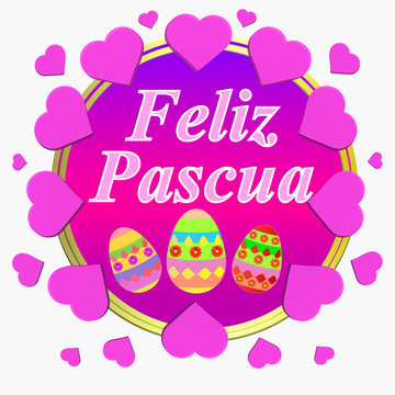 Bright background Happy Easter. Colorful Happy Easter greeting card. Easter illustration with calligraphic greeting .