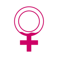 Female gender icon with blood in pink color. Concept of menstruation period, pregnancy or menopause. Vector illustration in flat style