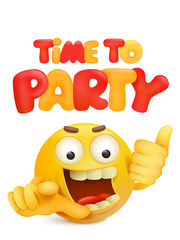 time to party invitation card with cartoon yellow smile face character