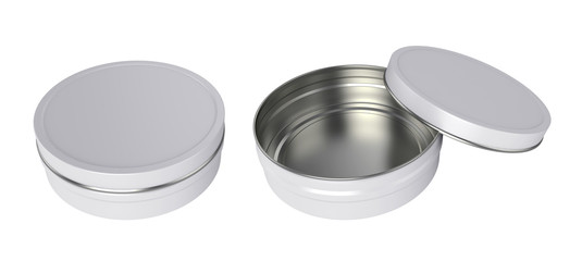 Metal jar open and closed, isolated on white background, 3D rendering