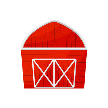 Wooden red barn with closed doors. Vector illustration.