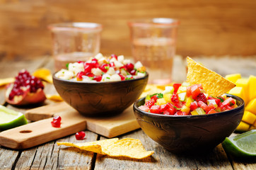strawberry mango pepper and pomegranate pear salsa