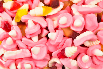 Assorted gummy candies. Top view. Jelly  sweets.