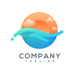 sunset wave logo design ready to use
