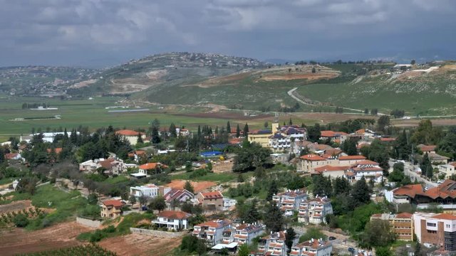Israeli - Lebanese border overlooking Metula on the Israeli side and the Lebanese villages across the border, This 80km border is also referred to as The good fence.