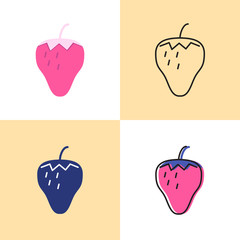 Strawberry icon set in flat and line styles