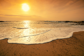 Sunset over the sea. Atlantic ocean in evening, Porto, Portugal, Europe