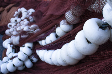 Buoys and fishing net prepared for fishing