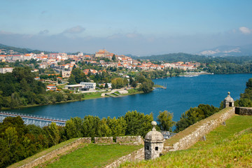 Fototapeta na wymiar Beautiful village, Valença do Minho, Portugal. The fort, the river and the beautiful sky