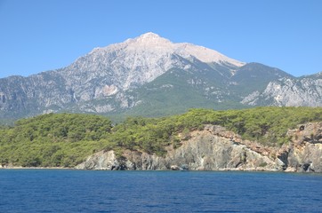 Fototapeta na wymiar Big rock close-up in the Mediterranean Sea.