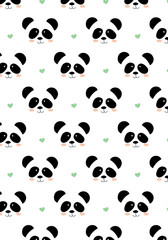 Panda bear with hearts vector pattern
