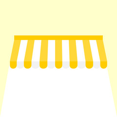 Yellow wall awning parasol icon with long shadow. Flat illustration of canopy vector icon with yellow background.