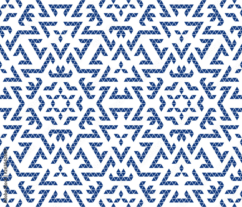 Poster Abstract seamless pattern with kaleidoscope. Symmetric patterns of reflections of figures.