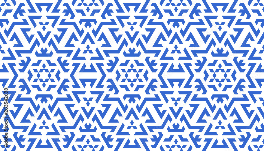 Poster Abstract seamless pattern with kaleidoscope. Symmetric patterns of reflections of figures.
