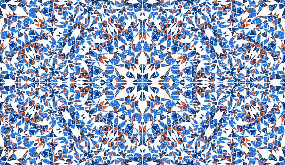 Poster Abstract seamless pattern with kaleidoscope. Symmetric patterns of reflections of figures.