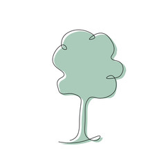 Tree silhouette one line drawing vector illustration