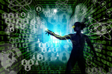 Obraz na płótnie Canvas The dark digital hacker stealing people's profiles in world wide of cyber.