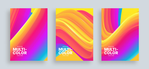 Abstract 3d vector covers set. Liquid texture, fluid gradient wave. Memphis background. Futuristic posters. Templates for banners, brochures, flyers, posters for parties and festivals. 1. Eps 10
