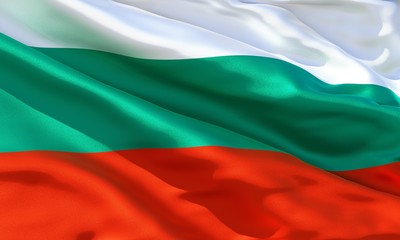 Realistic silk material Bulgaria waving flag, high quality detailed fabric texture. 3d illustration
