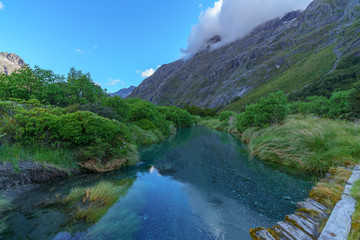 wooden bridge over river in the mountains, fiordland, new zealand 6