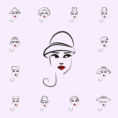 Cloche hat, girl icon. Hat, girl icons universal set for web and mobile