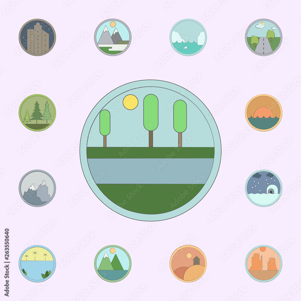 Poster stream colored in circle icon. landscapes icons universal set for web and mobile