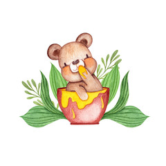 watercolor Honey bear composition