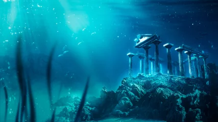 Rolgordijnen lost civilization of atlantis sunken deep in the ocean / 3D rendering © fergregory
