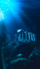 lost civilization of atlantis sunken deep in the ocean / 3D rendering - obrazy, fototapety, plakaty