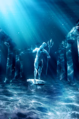 lost civilization of atlantis sunken deep in the ocean / 3D rendering