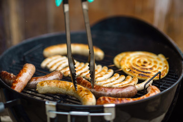 grilled sausages  on grill