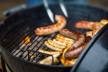 grilled sausages  on grill