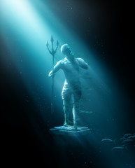 lost civilization of atlantis sunken deep in the ocean / 3D rendering