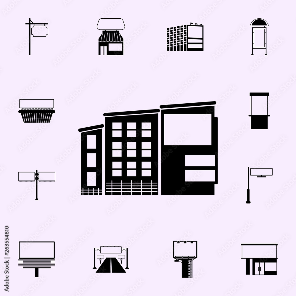 Poster billboard on building icon. billboards icons universal set for web and mobile