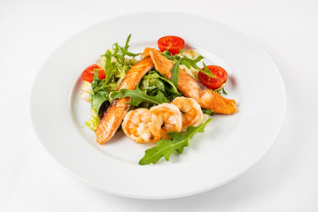 salad with shrimps on the white background