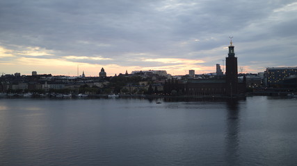 Fototapeta premium stockholm, Stadshuset, sunset, wide-screen, 16:9