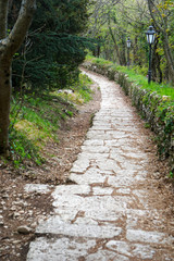 Stone steps between the old towers in San Marino. UNESCO