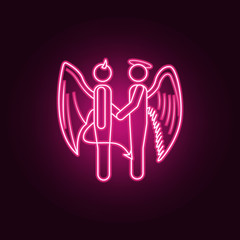 the handshake of an angel and a demon neon icon. Elements of Angel and demon set. Simple icon for websites, web design, mobile app, info graphics