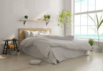 Interior light bedroom. Scandinavian style. 3D rendering