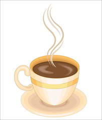 A cup with a hot drink, tea or coffee. Quenches thirst and cheers up. It is tasty to drink after breakfast, dinner and lunch. Vector illustration.