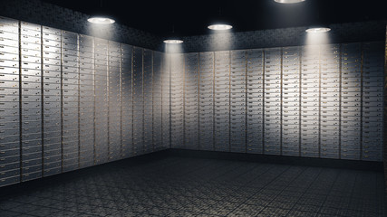 Inside view of a bank vault. 3D Rendering