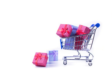 discont gifts in the supermarket cart isolated