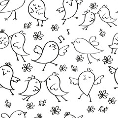 Set of Coloring Page. Adult Coloring Book Set and Antistress freehand sketch with birds. Vector illustration.
