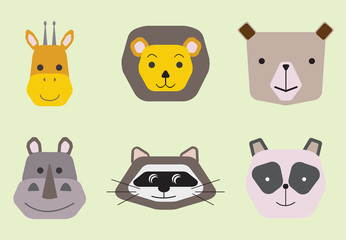Vector collection of cute animal faces, icon set for baby design