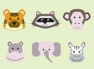 Vector collection of cute animal faces, icon set for baby design