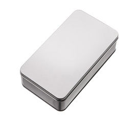 silver metal box isolated on white background.