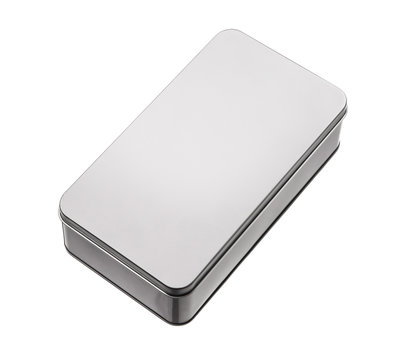 silver metal box isolated on white background.